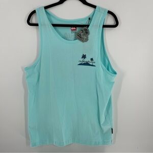 NWT Quicksilver Men’s Teal Surfer California Themed Tropical Graphic Tank Casual